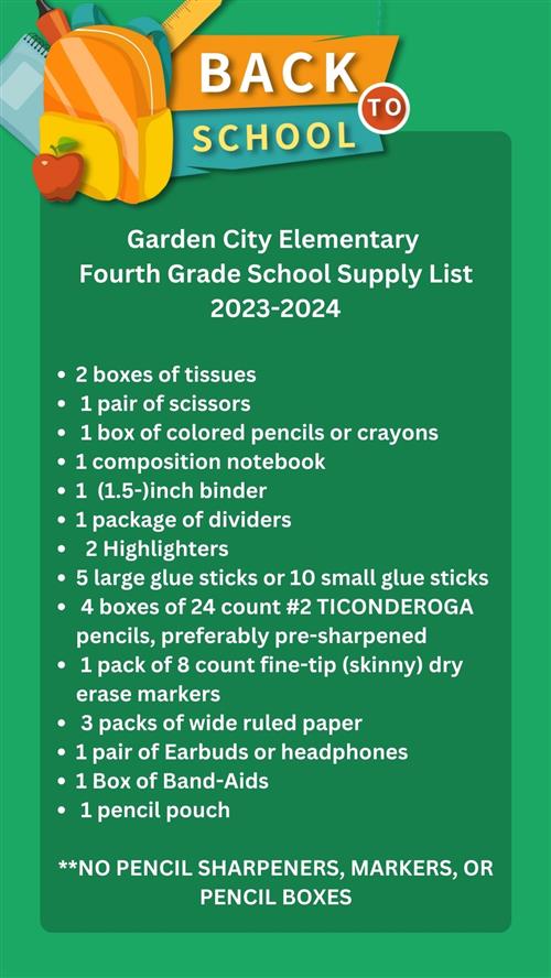 fourth grade school supply list