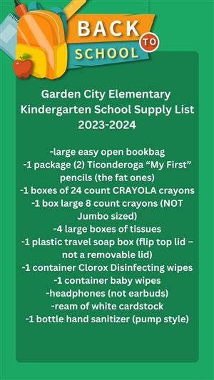 Kindergarten School Supply List