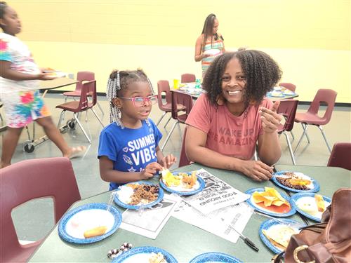 Families eat dinner together